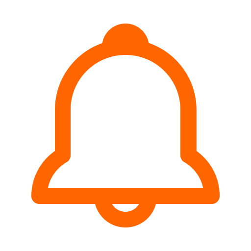 Cloche orange et icône d'alerte (symbole png)