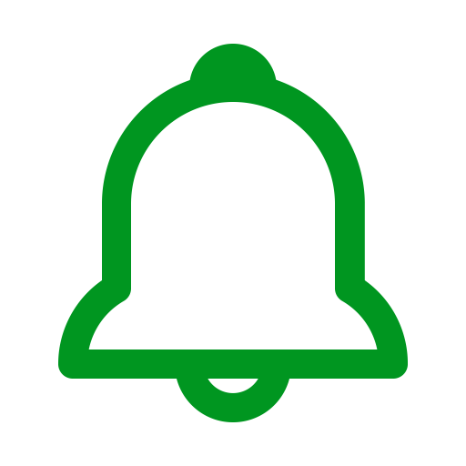 Cloche verte et icône d'alerte (symbole png)