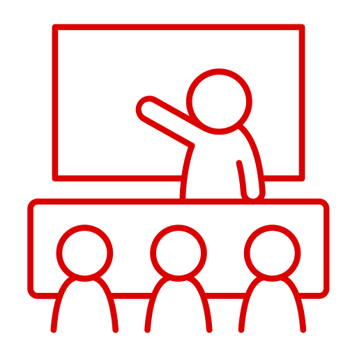 Icône de formation, de cours et de conférence (symbole png) rouge