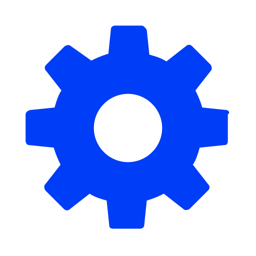 Services, paramètres et icône d'engrenage (symbole png) bleu